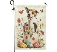 Bandiere da giardino per cani Spring Easter Whippet 30,5 x 45,7 cm, double face, decorative esterne, divertenti uova carine, motivo cucciolo, bandiera per casa, fiori all'aperto piccola bandiera per