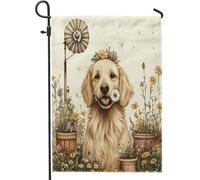 Bandiere da giardino per cani Spring Golden Retriever, 30,5 x 45,7 cm, double face, per decorazione esterna, motivo cucciolo di campagna, bandiera per casa, fattoria, animali domestici, piccola