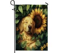 Bandiere da giardino per cani Spring Golden Retriever, 30,5 x 45,7 cm, double face, per esterni, con foglie di girasole, bandierine verticali standard per la casa, in tela, divertenti per animali