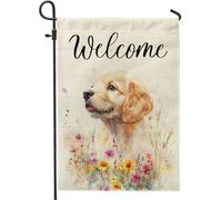 Bandiere da giardino per cani Spring Golden Retriever, 30,5 x 45,7 cm, double-face, per esterni, divertenti cuccioli ad acquerello, standard verticali, bandiere per casa, cortile, cortile, prato