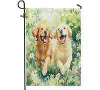 Bandiere da giardino per cani Spring Golden Retriever, 30,5 x 45,7 cm, double face, per esterni, graziosi fiori floreali, bandiere per prato, cortile, piccola casa, decorazione per esterni