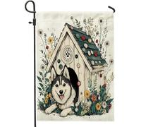 Bandiere da giardino per cani Spring Husky, 30,5 x 45,7 cm, double-face, per esterni, divertente, per cuccioli, canili, cortili, cortili, animali domestici, piccoli e esterni, bandiera per prato