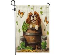 Bandiere da giardino per cani St.Patrick's Cavalier King Charles Spaniel, 30,5 x 45,7 cm, double face, per esterni, decorazione rustica, bandiera per casa di campagna, piccola bandiera per prato