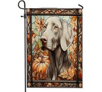 Bandiere da giardino per cani Weimaraner autunnali 30,5 x 45,7 cm, double face, decorative per esterni, vetro colorato, motivo autunnale, bandiera per cortile e casa, cucciolo di zucca per esterni