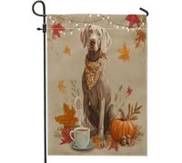 Bandiere da giardino per cani Weimaraner autunnali, 30,5 x 45,7 cm, double-face, per esterni, con zucca autunnale, caffè, ghianda, bandierine standard in tela per casa, cuccioli, animali domestici