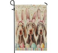 Bandiere da giardino per cani Weimaraner Spring Easter Weimaraner, 30,5 x 45,7 cm, double face, per esterni, simpatiche uova divertenti, bandierine verticali standard per la casa, in tela, per animali