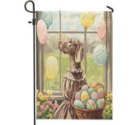 Bandiere da giardino per cani Weimaraner Spring Easter Weimaraner, 30,5 x 45,7 cm, double face, per esterni, con cucciolo di Victoria Country, bandiere verticali standard per casa, fattoria, cortile