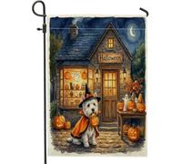 Bandiere da giardino per cani Westie di Halloween, 30,5 x 45,7 cm, double face, per esterni, con zucche carine per le vacanze, piccole bandiere per la casa in tela da imballaggio autunnale per cortile