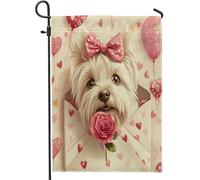 Bandiere da giardino per cani Westie di San Valentino, 30,5 x 45,7 cm, double face, per decorazioni esterne, lettera d'amore, motivo cucciolo, bandiera per la casa, piccola bandiera da giardino per