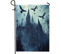 Bandiere da giardino per casa infestata spaventosa di Halloween, 30,5 x 45,7 cm, double face, per esterni, raccapricciante castello scenico, bandiere per esterni, paesaggio horror, decorazione per