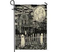 Bandiere da giardino per casa infestata spaventosa di Halloween, 30,5 x 45,7 cm, double face, per esterni, vintage, horror, castello, fantasma, bandiere per esterni, decorazione raccapricciante per