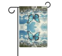 Bandiere da giardino per esterni, bandiere da giardino blu con stampa di farfalle e nuvole, per decorazioni esterne, bandiere da giardino per tutte le stagioni