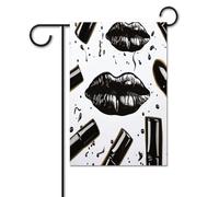 Bandiere da giardino per esterni, bandiere da giardino con labbra nere e rossetto, per decorazioni esterne, bandiere da giardino per tutte le stagioni
