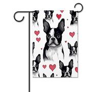 Bandiere da giardino per esterni, bandiere da giardino con stampa di cane Boston Terrier, con cuore rosso, per decorazioni esterne, bandiere da giardino per tutte le stagioni
