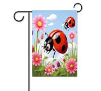 Bandiere da giardino per esterni, bandiere da giardino con stampa di coccinelle in stile cartone animato, per decorazioni esterne, bandiere da giardino per tutte le stagioni