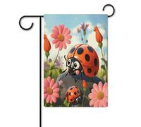 Bandiere da giardino per esterni, bandiere da giardino con stampa di coccinelle in stile cartone animato, per decorazioni esterne, bandiere da giardino per tutte le stagioni