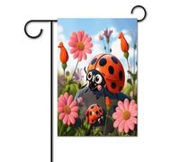Bandiere da giardino per esterni, bandiere da giardino con stampa di coccinelle in stile cartone animato, per decorazioni esterne, bandiere da giardino per tutte le stagioni