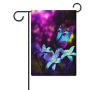 Bandiere da giardino per esterni, bandiere da giardino con stampa di farfalle blu e viola, per decorazioni esterne, bandiere da giardino per tutte le stagioni