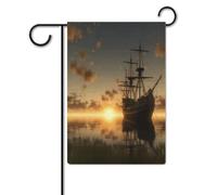 Bandiere da giardino per esterni, bandiere da giardino con stampa di navi nel lago al tramonto, per decorazioni esterne, bandiere da giardino per tutte le stagioni