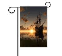 Bandiere da giardino per esterni, bandiere da giardino con stampa di navi nel lago al tramonto, per decorazioni esterne, bandiere da giardino per tutte le stagioni