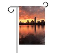 Bandiere da giardino per esterni, con stampa tramonto e orizzonte di città sul fiume, bandiere da giardino, per decorazioni esterne, bandiere da giardino per tutte le stagioni