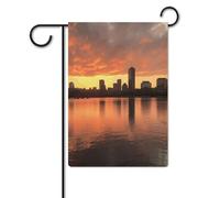 Bandiere da giardino per esterni, con stampa tramonto e orizzonte di città sul fiume, bandiere da giardino, per decorazioni esterne, bandiere da giardino per tutte le stagioni