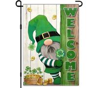 Bandiere da giardino per esterni per il giorno di San Patrizio, 30,5 x 45,7 cm, doppio lato, tessuto a 3 strati, piccolo trifoglio fortunato felice, moneta dorata, gnomo, giorno di San Patrizio
