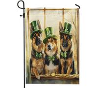 Bandiere da giardino per il giorno di San Patrizio con cane pastore tedesco, 30,5 x 45,7 cm, double face, per esterni, per finestre, divertenti cuccioli, bandiere verticali standard per casa