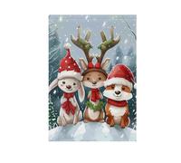 Bandiere da giardino per la casa, Natale, animali divertenti, lepre, alci, volpe, orso, stampa su entrambi i lati, per prato, fattoria, terreni agricoli, piccola decorazione stagionale, 30,5 x 45,7 cm