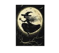 Bandiere da giardino per la casa, strega sulla luna di Halloween, striscione stampato su entrambi i lati, decorazione per veranda della fattoria, decorazione per esterni, 30,5 x 45,7 cm