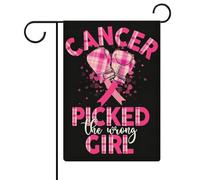 Bandiere da giardino per la sensibilizzazione sul cancro al seno "Cancer Picked The Wrong Girl", bandiere bifacciali per le festività, decorazioni per esterni, 12,6 x 18,5 pollici