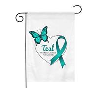 Bandiere da giardino per la sensibilizzazione sulle malattie ovariche, con nastro turchese, farfalla e cuore, 31,75 x 46,75 cm, colore vivace, per giardino, casa, decorazioni esterne, regali