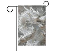 Bandiere da giardino per primavera estate in stile drago bianco 12 x 18 cm a doppia faccia per esterni, bandiere da esterno stagionali e striscioni per terrazza, giardino, terrazza, balcone, prato