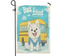 Bandiere da giardino per scuolabus con cani eschimesi, 30,5 x 45,7 cm, double face, per decorazione esterna, divertente bandiera in tela per il rientro a scuola, per cuccioli, per lezioni di animali