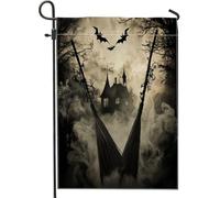 Bandiere da giardino per strega di Halloween, scopa magica, 30,5 x 45,7 cm, double face, per esterni, horror, spaventoso, vintage, casa infestata, bandierine per casa, tela, spettrale, cortile