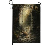 Bandiere da giardino per strega di Halloween, scopa magica, 30,5 x 45,7 cm, double face, per esterni, stile horror, vintage, motivo casa infestata, bandiere per casa, tela standard, spettrale, cortile