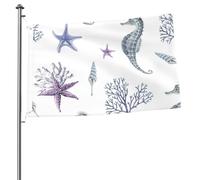 Bandiere da giardino personalizzate con occhielli, raffiguranti cavallucci marini, coralli e stelle marine, per l'estate. Dimensioni: 90 cm x 60 cm.
