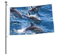 Bandiere da giardino personalizzate con occhielli, raffiguranti delfini nel mare, dimensioni 90 cm x 60 cm, ideali per appendere le bandiere.