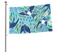 Bandiere da giardino personalizzate con occhielli, raffiguranti rondini volanti e fiori primaverili, dimensioni 90 x 60 cm, ideali per appendere le bandiere.