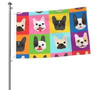 Bandiere da giardino personalizzate con occhielli, sfondo Pop Art con volti di bulldog francesi, formato 90x60 cm, con occhielli.