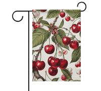 Bandiere da giardino primavera estate ciliegia e foglie, 12 x 18 cm, double face, per esterni, bandiere da esterno stagionali e striscioni per terrazza, giardino, terrazza, balcone, prato, decorazioni