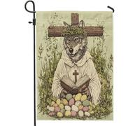 Bandiere da giardino primaverili con lupo pasquale e fauna selvatica, 30,5 x 45,7 cm, double face, decorazione per esterni, bandiera vintage con animali incrociati, bandiera per la casa, per le