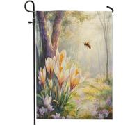 Bandiere da giardino primaverili con zafferano croco 30,5 x 45,7 cm, double face, decorative esterne, foreste, fiori, api, motivo floreale, per esterni, piccola bandiera per prato