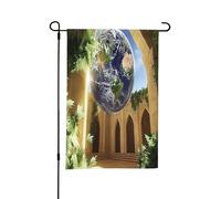 Bandiere da giardino primaverili della chiesa della Terra nella misteriosa chiesa per esterni, perfette per decorazioni pasquali e decorazioni primaverili all'aperto