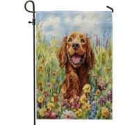 Bandiere da giardino primaverili irlandesi per cani, 30,5 x 45,7 cm, double face, decorative esterne, divertenti cuccioli di fiori, acquerello, bandiera, tela, casa, animali domestici, piccoli