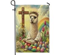 Bandiere da giardino primaverili pasquali alpaca 30,5 x 45,7 cm, double face, per esterni, motivo retrò con uova incrociate, bandiere standard in tela per casa, fattoria, cortile, cortile, prato