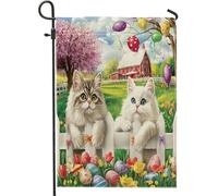 Bandiere da giardino primaverili pasquali persiani gatto 30,5 x 45,7 cm su entrambi i lati per decorazioni esterne, decorazione per fattoria, uova di recinto con gattino, bandiera per casa da cortile