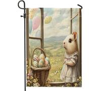 Bandiere da giardino primaverili pasquali porcellini d'India, 30,5 x 45,7 cm, double face, per esterni, stile Victoria Country Animal Standard, bandiere verticali per casa, fattoria vintage per