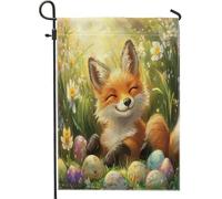 Bandiere da giardino primaverili pasquali volpi 30,5 x 45,7 cm, double face, per esterni, con uova, campo floreale, bandiere per prato, cortile con animali, piccole bandiere per la casa, decorazioni