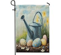 Bandiere da giardino primaverili per annaffiatoio pasquale, 30 x 45 cm, double face, per esterni, uova di campagna in stile rustico standard, bandiere per casa, fattoria, cortile, cortile, prato